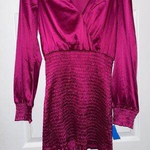 Blue Blush Pink Ruched Long Sleeve Cocktail Dress